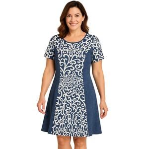 Sami & Jo Flowy Blue White Textured Detail Midi Dress Petite PXL Embroidered